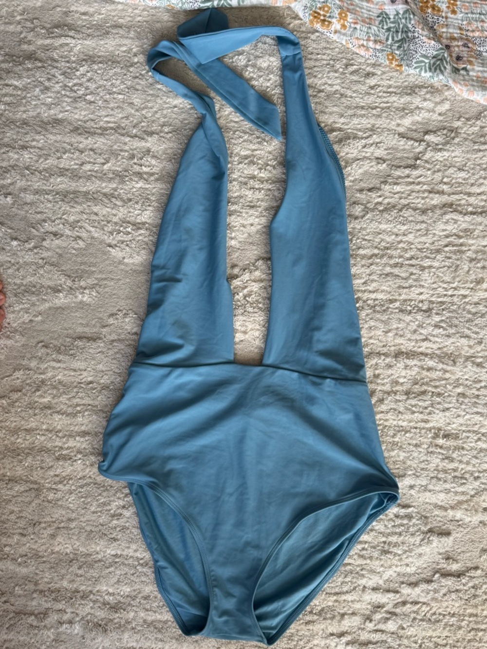 Aerie Plunge Halter One Piece Swimsuit in a light blue Size L